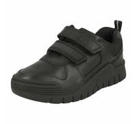 Para Niños Oferta Clarks Scooter Velocidad Cuero Negro Rasgar Cinta Zapatos