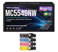 para Oki MC554dn MC554dnw Cartuchos tóner con Chip Trabajo Alto Rendimiento | MC554dn Negro Cian Amarillo Magenta Compatible 842835 842836 842837 842838 Impresoras,4Pack-MC554dnw