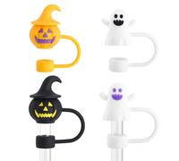 para pajitas de Halloween | Tapón para popotes | de sorbo de Halloween | reutilizables de calabaza y fantasma para tazas y vasos, paquete de 4 bonitas de popote para