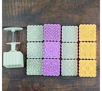 para pasteles de luna, Juego de moldes for pastel luna con 6 sellos plástico ABS blanco, varios tamaños(Square)