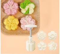 para pasteles de luna, Juego de moldes for pastel luna con flores 3D y 4 sellos florales blancos (30 g, 50 63 g)(50g)