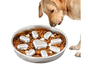 Para perros de alimentación lenta - con laberinto anti-asfixia - Alimentador de puzle de acero inoxidable con base antideslizante, para perros de talla media, para alimentos, agua y