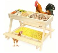 para Pollitos | Mesa De Doble Capa para Exterior - para Patos De Madera Artesanal con 4 Rejillas,para Aves De Corral Suelo Gallinero Granja Jardín Pato Pájaro Silvestre Ardilla
