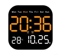 para reloj Pared Digital LCD con Temperatura y Fecha 18.5cm(Orange) | Pantalla LCD en , muestra hora, fecha, día, temperatura, cuadrado 18.5cm para ideal para hogar