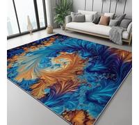 para salón, Arte Fractal Abstracto de ensueño Alfombra Pelo Corto Salon Moderna 180 x 250 cm Antideslizante, Fina, Lavable, Plegable, para Interior, Oficina, Dormitorio, Cocina Azul Naranja