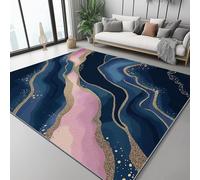 para salón, Extracto de Polvo de Oro Fluido Alfombra Pelo Corto Salon Moderna 60 x 110 cm Antideslizante, Fina, Lavable, Plegable, para Interior, Oficina, Dormitorio, Cocina Azul Oscuro Rosa Dorado