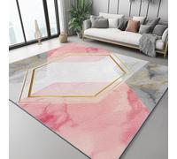 para salón, Mármol geométrico de Lujo Claro Alfombra Pelo Corto Salon Moderna 140 x 200 cm Antideslizante, Fina, Lavable, Plegable, para Interior, Oficina, Dormitorio, Cocina Oro Rosa