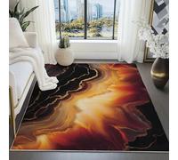 para salón, Textura Abstracta de Lujo en Rojo y Dorado Alfombra Pelo Corto Salon Moderna 180 x 250 cm Antideslizante, Fina, Lavable, Plegable, para Interior, Oficina, Dormitorio, Cocina Oro Rojo