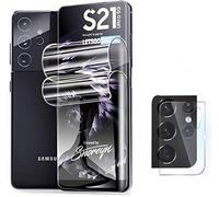 Para Samsung Galaxy S21 Ultra / S21 + / S21 5G TPU Protector de pantalla de hidrogel y protector de lente de cámara, cobertura total, antiarañazos, sin burbujas, HD Clear Clarity