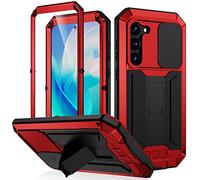 para Samsung Galaxy S23 5G Funda,Soporte Antichoque Metal Militar Rígida Híbrida Carcasas para Samsung Galaxy S23 5G,con Tapa de protección de la Lente (Rojo)