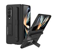 para Samsung Galaxy Z Fold4 Caso, Caso de la Cubierta de protección con el sostenedor de la Pluma y el Soporte, Anti-arañazos a Prueba de Golpes Funda Protectora del teléfono (Negro)