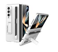para Samsung Galaxy Z Fold4 Caso, Caso de la Cubierta de protección con el sostenedor de la Pluma y el Soporte, Anti-arañazos a Prueba de Golpes Funda Protectora del teléfono (Plata)