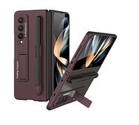para Samsung Galaxy Z Fold4 Caso, Caso de la Cubierta de protección con el sostenedor de la Pluma y el Soporte, Anti-arañazos a Prueba de Golpes Funda Protectora del teléfono (Red)