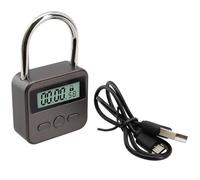 Para Smart For Time Lock Pantalla LCD Multifuncional Viaje Temporizador Electrónico A Prueba De Salpicaduras USB Recargable Candado Temporal Aleación De Zinc Gris 11.5x8.5x3cm Alarma Automática