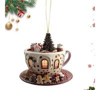para tazas de café para el árbol de Navidad | para árbol de Navidad, colgante 2D en forma de taza de café, casa de nieve, para hombres, mujeres, adolescentes, mesita de noche