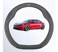 para Tesla Model 3 Highland 2024 Protector Volante Coche Accesorios Gamuza Cuero Coche Antideslizante Ultrafino Todas Las Estaciones,Leather-Blackstyle