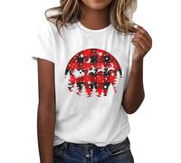 para tops casuales, camiseta de manga corta con cuello redondo, estampado navideño, camiseta holgada, suéter de gel de sangre, Blanco, L