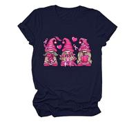 para tops casuales, camiseta de manga corta cuello redondo, estampado de cáncer de mama, blusa suelta falda de otoño, marine, S