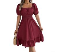 para Vestido para Mujer Cuello Cuadrado Manga Globo Ajuste Cintura | Tejido de poliéster ligero, para tacto para suave, elasticidad para media para mayor comodidad de movimiento