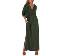 para Vestido para Mujer Verano Cuello V Manga para Media Abertura Lateral | Cuello V favorecedor, manga para media, abertura lateral para mayor libertad de para movimiento al caminar