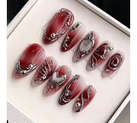 Para y2k Press On Nails Red Black Gradient Almond 3D Butterfly