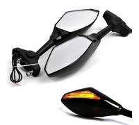 para YZF R1 R6 2000-2008 YZF R6S 2006-200 Espejo retrovisor de Montaje en Manillar de Motocicleta con Luces de señal de Giro Espejos Laterales de Motocicleta(Amber)