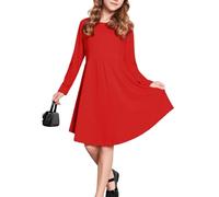Parabler Vestido De Manga Larga para Niña - Corte A Princesa, Camiseta De Fiesta Informal, Otoño E Invierno, Dobladillo Irregular - Rojo, Talla 12-13 Años