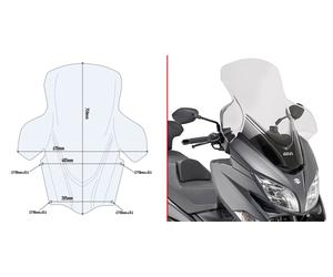 Parabrisas GIVI transparente, >590 mm de alto, 670 mm de ancho para Suzuki Burgman 400 (17-21), con ABE Parabrisas