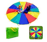 Paracaídas con asas de 8 pies, 10 pies, 12 pies, juegos de paracaídas para juegos de equipo al aire libre, sutura reforzada impermeable, también se puede utilizar para cubierta de trampolín, tapete de