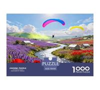 Paracaidismo sobre Campos de Flores Puzzle De Madera Impermeable Puzzles De 1000 Piezas Regalos para Adultos Divertido Rompecabezas Decoración del Hogar