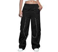 Parachute Pants Cargo Mujer Y2k con Cadena Ancho Niña Cintura Alta Ropa de Calle Gótico Pantalones Holgados Pantalones de Jogger Pantalones de Deporte Pantalones Anchos Vintage Pantalones Aesthetic