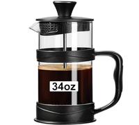 PARACITY Cafetera de prensa francesa de 34 onzas, prensa de café con pantalla de 3 filtros, prensa francesa de vidrio de borosilicato resistente al calor, cafetera portátil para viajes y regalo en