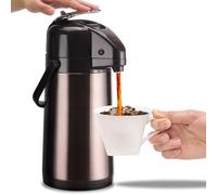 ParaCity Jarra de café Airpot mejorada con doble bomba de 2.5 L de acero inoxidable 316 aislada para bebidas calientes/frías con base Lazy Susan