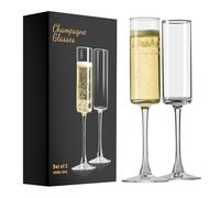 ParaCity Juego de 2 copas de champán, elegantes copas de champán de 170 ml, copas de cóctel, regalo para cumpleaños, bodas, Navidad, Nochevieja transparente para hombre y mujer (forma de tubo)