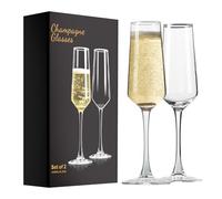 ParaCity Juego de 2 copas de champán, elegantes copas de champán de 250 ml, copas de cóctel, regalo para cumpleaños, bodas, Navidad, Nochevieja transparente para hombre y mujer (forma de flauta)