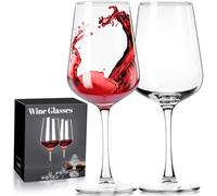 ParaCity Juego de 2 copas de vino sopladas a mano, cristal transparente, vaso con mango largo para vino tinto y blanco, copas de vino tinto de 12 oz para mujeres, hombres, bodas