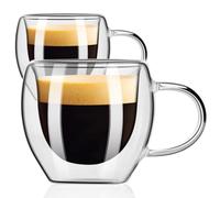 PARACITY Juego de 2 tazas de café expreso, vaso de chupito de doble pared con asa, 76.5 g de alto borosilicato Expresso Shots, accesorios de espresso