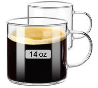 PARACITY Juego de 2 tazas de café transparentes de 420 ml, tazas de café de vidrio grandes con asa, tazas de té de vidrio para bebidas calientes/frías, latte, capuchino, té, jugo y cerveza