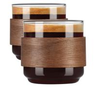 ParaCity Juego de 2 tazas de espresso con anillo de madera, vaso de chupito de borosilicato alto, taza de chupito transparente pequeña Expresso, accesorios de espresso (pequeño)