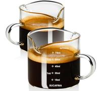 PARACITY Juego de 2 tazas de espresso con asa, taza medidora de vidrio de doble boquilla con doble escala, vaso de chupito espresso con boca en forma de V, jarra de espuma de leche de vidrio