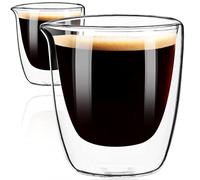 ParaCity Juego de 2 tazas de expreso, vaso de chupito de espresso de doble pared con boquilla, taza de café expresso de vidrio de borosilicato alto, taza de chupito Expresso