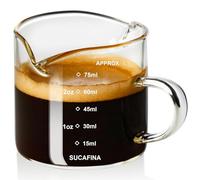 PARACITY Taza de espresso con asa, taza medidora de vidrio de doble boquilla con doble escala, vaso de chupito espresso con boca en forma de V, jarra de espuma de leche de vidrio transparente