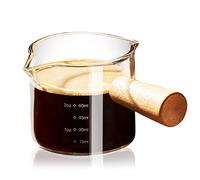 PARACITY Taza de Espresso con Mango de Madera, Taza Medidora de Vidrio de Doble Pico con Doble Graduación, Vaso de Chupito con Pico en V, Accesorio de Espresso, Taza de Café de 75 ml