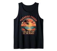 Paradise encontró Que la Vida es Mejor en la Playa Retro Sunset Camiseta sin Mangas
