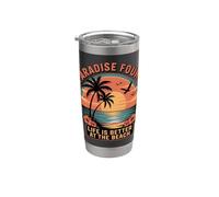 Paradise encontró que la vida es mejor en la playa Retro Sunset Vaso térmico de acero inoxidable de doble pared