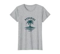 Paradise Found Tropical Palm Beach Vacaciones Camiseta, Mujer, Gris Jaspeado, L