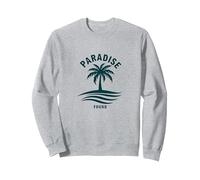 Paradise Found Tropical Palm Beach Vacaciones Sudadera, Unisex para Adultos, Gris Jaspeado, XL