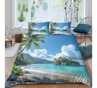 Paradise Island Scene Funda Edredon Juego de Ropa de Cama de 3 Piezas Impresión 3D Cierre de Paradise Island Escena Funda de Edredón Funda de Almohada a Juego Transpirable for niña （140x200cm）