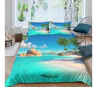Paradise Island Scene Funda Edredon Juego de Ropa de Cama de 3 Piezas Impresión 3D Paradise Island Scene Funda de Edredón Funda de Almohada a Juego Suave for Ancianos Super King（260x220cm）
