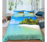 Paradise Island Style Funda Edredon Juego de Ropa de Cama de 3 Piezas Impresión 3D Cierre de Paradise Island Estilo Funda de Edredón Funda de Almohada a Juego Lavables Suave for niña （140x200cm）